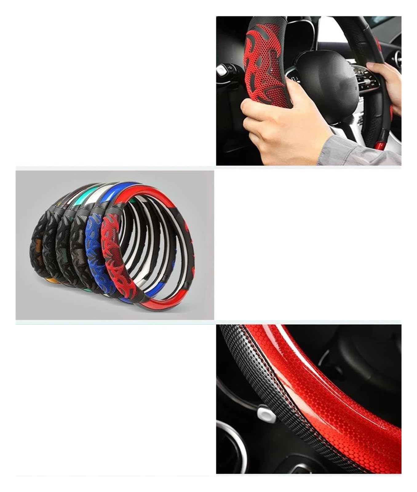 Pokrowiec na kierownicę ze skóry i włókna węglowego 38 cm, akcesoria samochodowe do Seat Leon, Arosa, Exeo St, niebieski pokrowiec na kierownicę