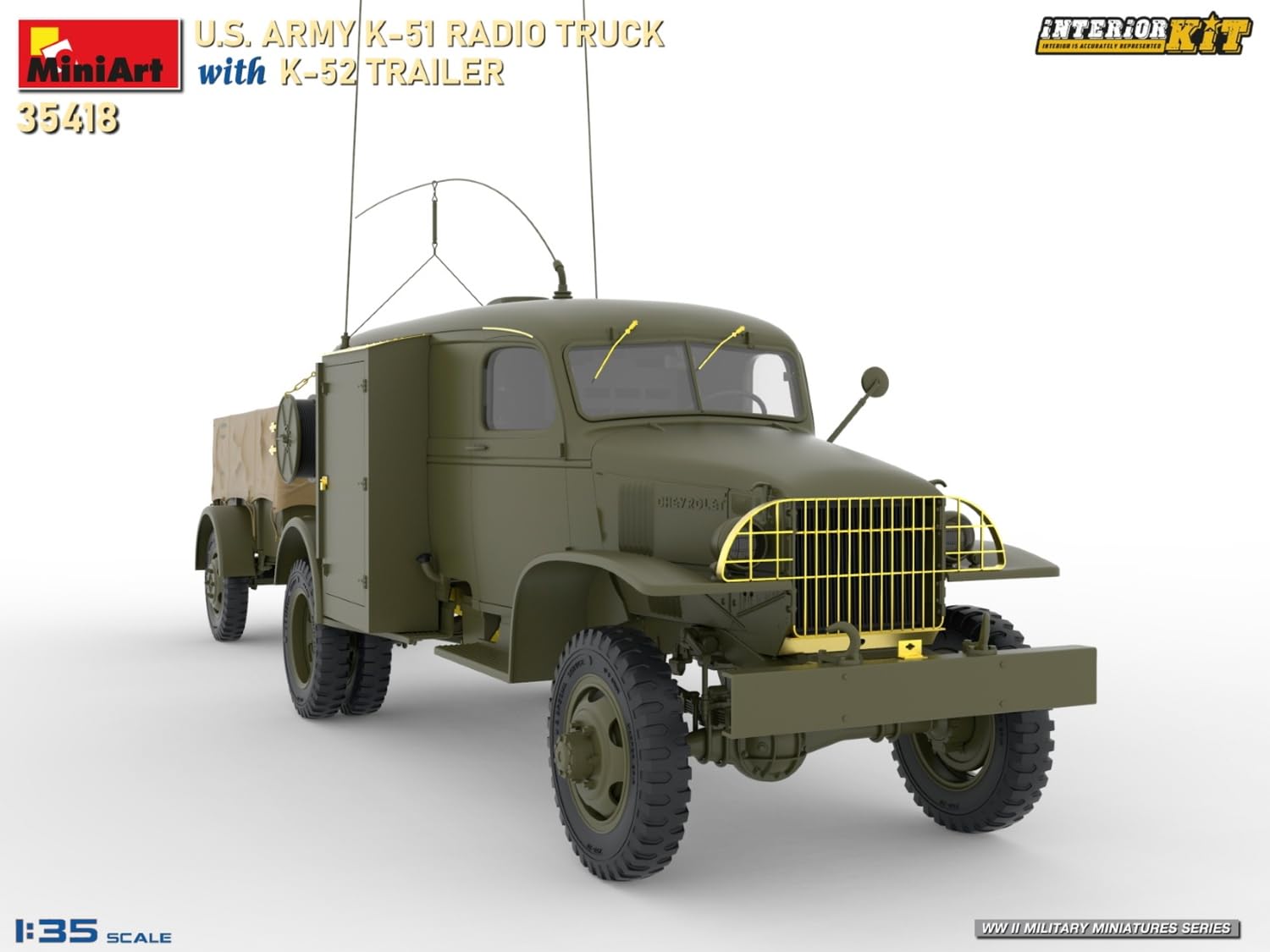 MiniArt 35418 1:35 US Funkwagen K-51 mit Anhäng. K-52 - originalgetreue Nachbildung, Modellbau, Plastik Bausatz, Basteln, Hobby, Kleben, Modellbausatz, Zusammenbauen, unlackiert
