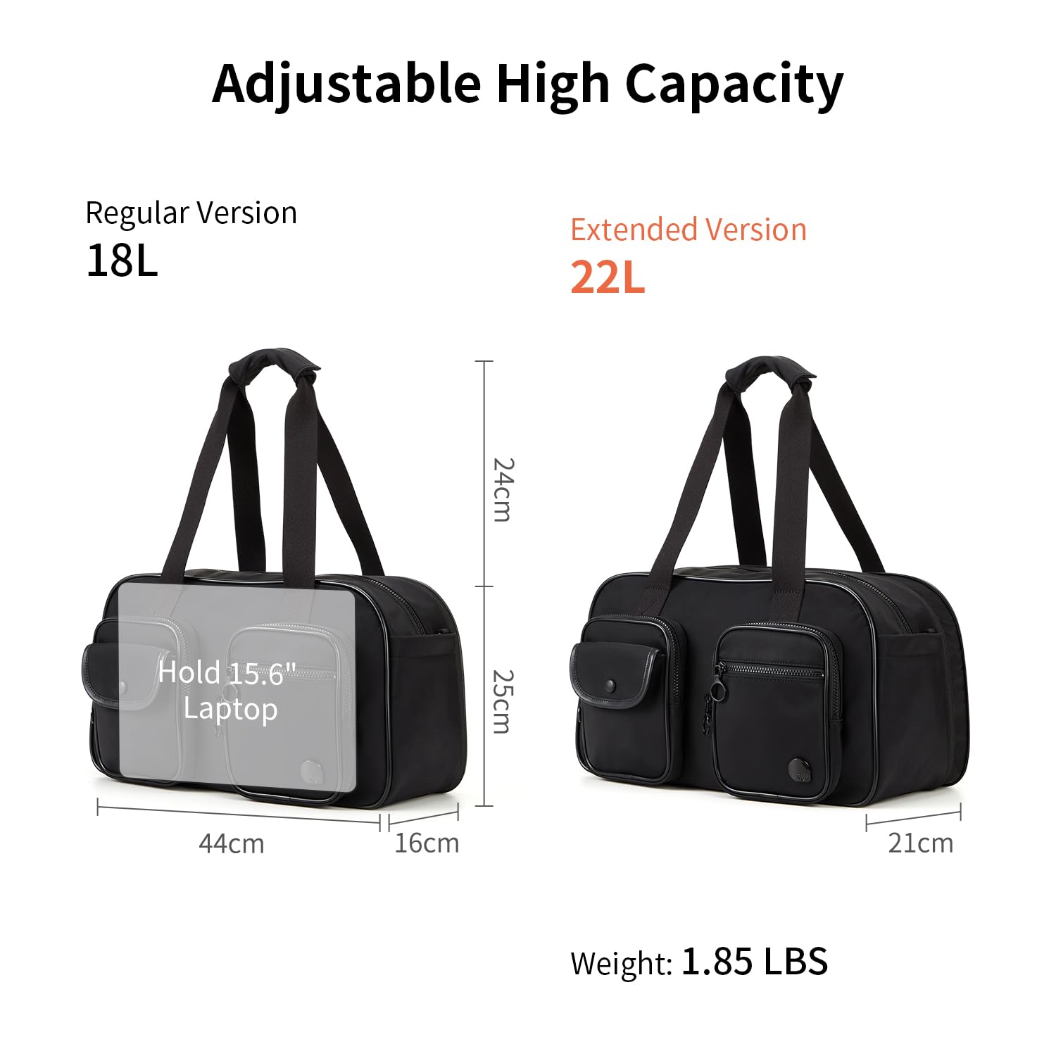 Reisetasche Damen Herren, Sporttasche mit Abnehmbar Nassfach, Erweiterbar Travel Bag 22L, Wasserabweisende Gym Tasche Trainingstasche für Fitness, Schwimmen, Schule, Shopping (Schwarz)