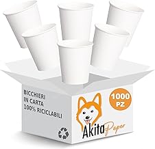 AKITAInk Pack of 1000 Disposable Paper Cups, White, 200 ml, Biodegradable Compostable Paper Cups for Tea, Coffee, Hot Drinks, Water Also Take Away and Parties (White, 1000)