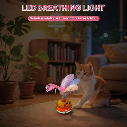 Miniatura 5 de Juguete automático interactivo de plumas para gatos, giratorio con luz LED, juguetes electrónicos recargables para gatos de interior, color rosa