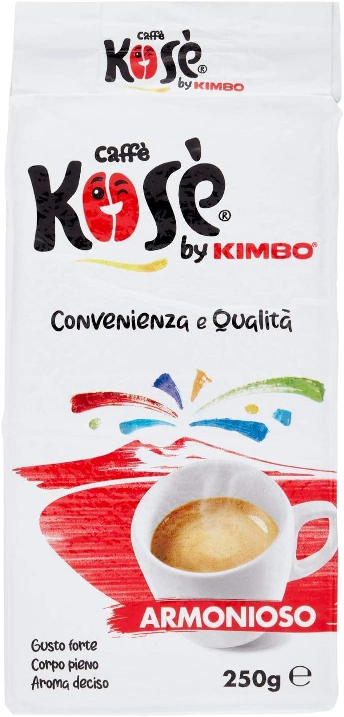 8x Kosè Caffè By Kimbo Armonioso Caffè Macinato - Gemahlener Kaffee Starker und Entschiedener Geschmack- Neapolitanischer Kaffee 250g + Beni Culinari Kostenloser Schlüsselanhänger