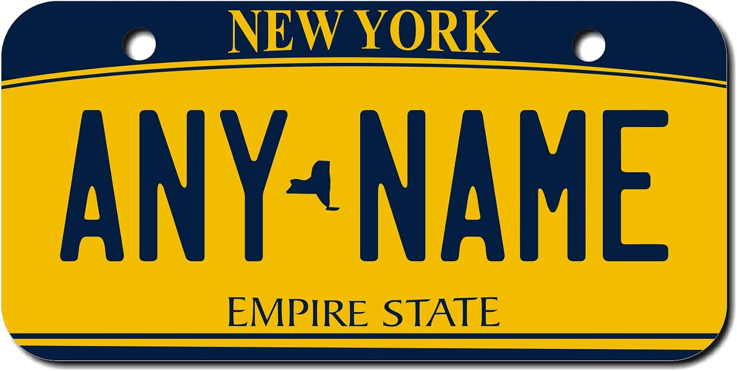 TEAMLOGO Personalized New York License Plate - Sizes for Kid's Bikes, Cars, Trucks, Cart, Key Rings Version 2 (3" X 6" Aluminum License Plate)