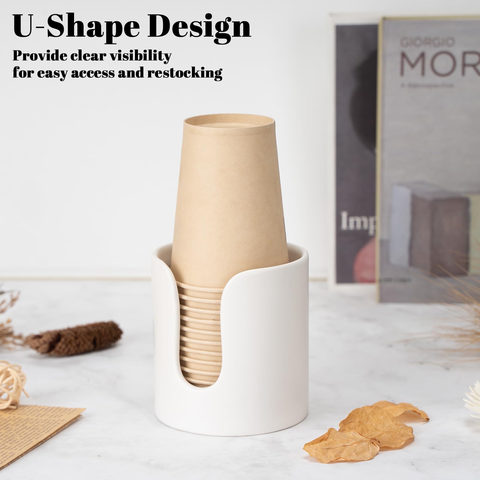 Set di Dispenser per Tazze da Bagno in Ceramica 85ml + 296ml con Porta Tazze di Carta Monouso per Bagno, Portadischi di Cotone, Elementi Essenziali per Bagno degli Ospiti (Set di 2 Bianchi)