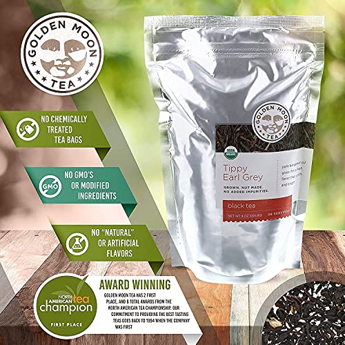 Image of Golden Moon Tea Organic Tippy Earl Grey Black Tea - Real Bergamot Peels & Extract - Loose Leaf, Non-GMO - 1 Pound (192 Servings)