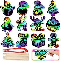 JOYIN 120 PCS Christmas Rainbow Color Scratch Ornaments, Christmas DIY Arts & Crafts Kit for Kids, Holiday Crafts Party Favor