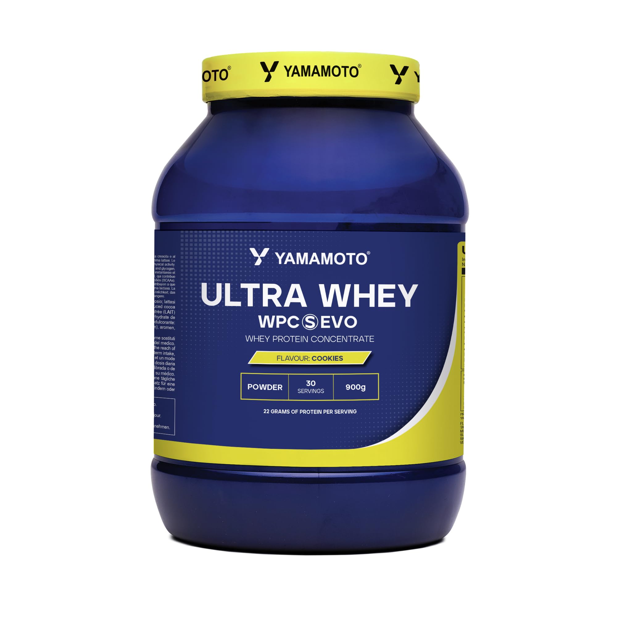 YAMAMOTO NUTRITION Ultra Whey WPC S EVO 900 g, Suplemento de Proteína de Suero Concentrada y Esporas de Bacilo, Aumento de la Masa Muscular, Sabor Galleta