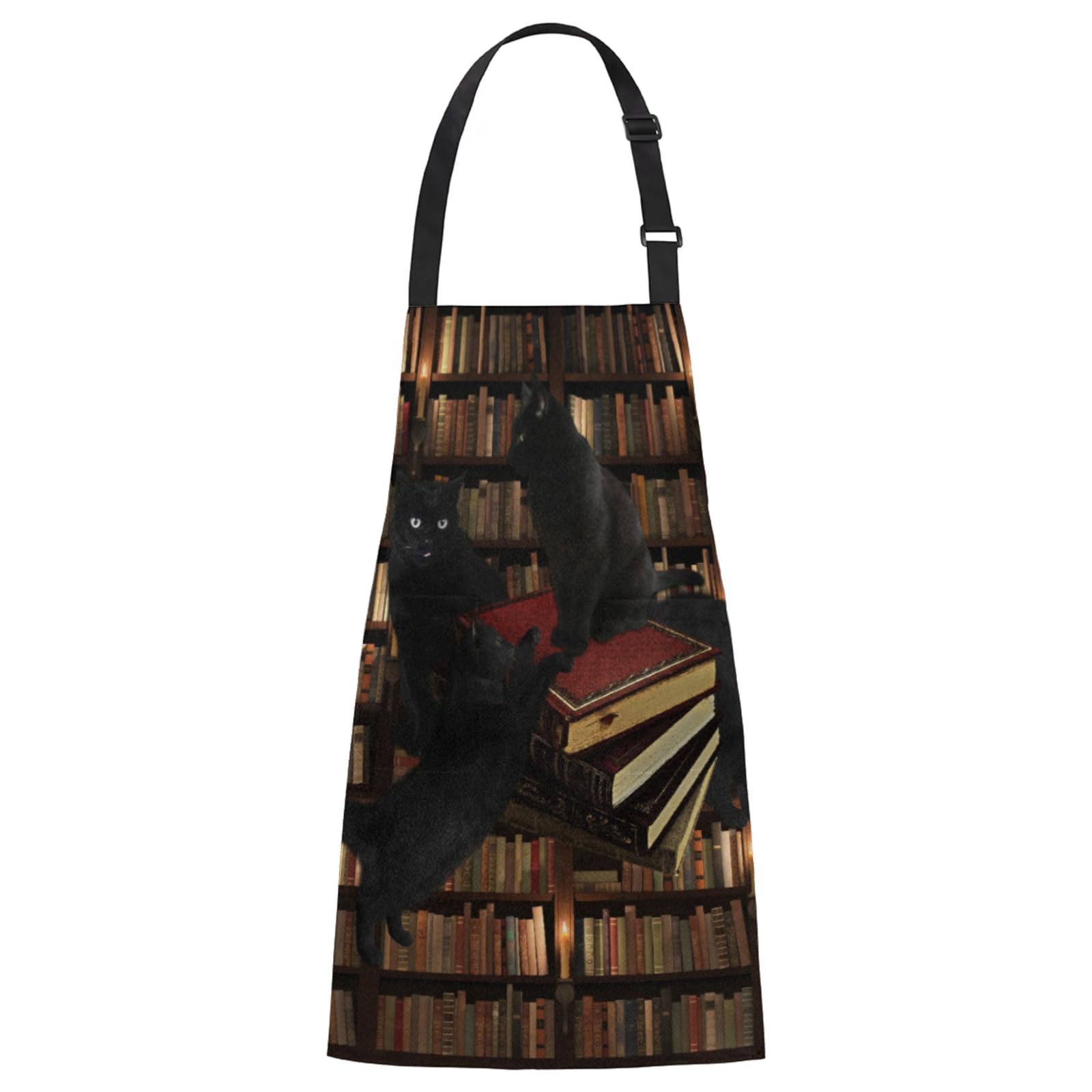 Aglebo Library Cats Chef Apron with Pockets Adjustable Shoulder Strap Waterproof Cooking Apron for Kitchen Baking Gardening Pottery Painting