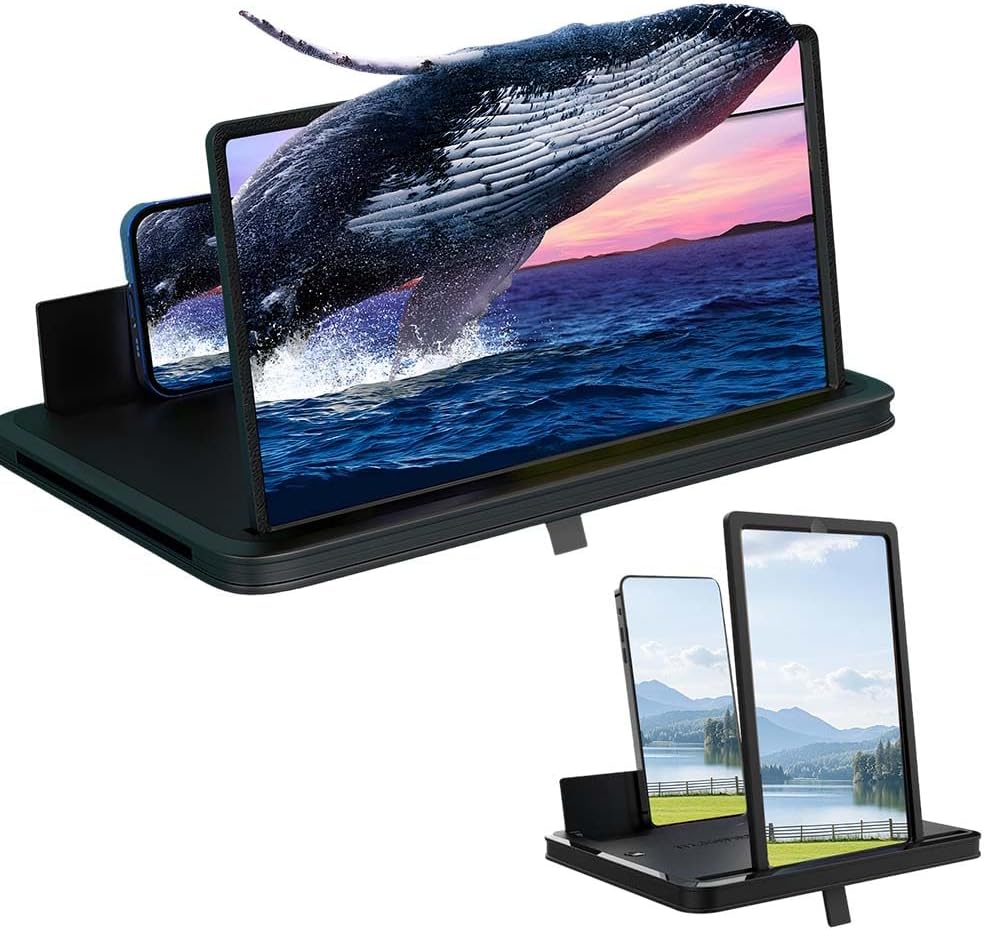 Mobile Phone Magnifier Screen, 3D HD Magnifying Projector Screen Enlarger for Movies Videos and Gaming, Foldable Phone Stand with Screen Amplifier, Compatible with All Smartphones (Black A, 14inch)