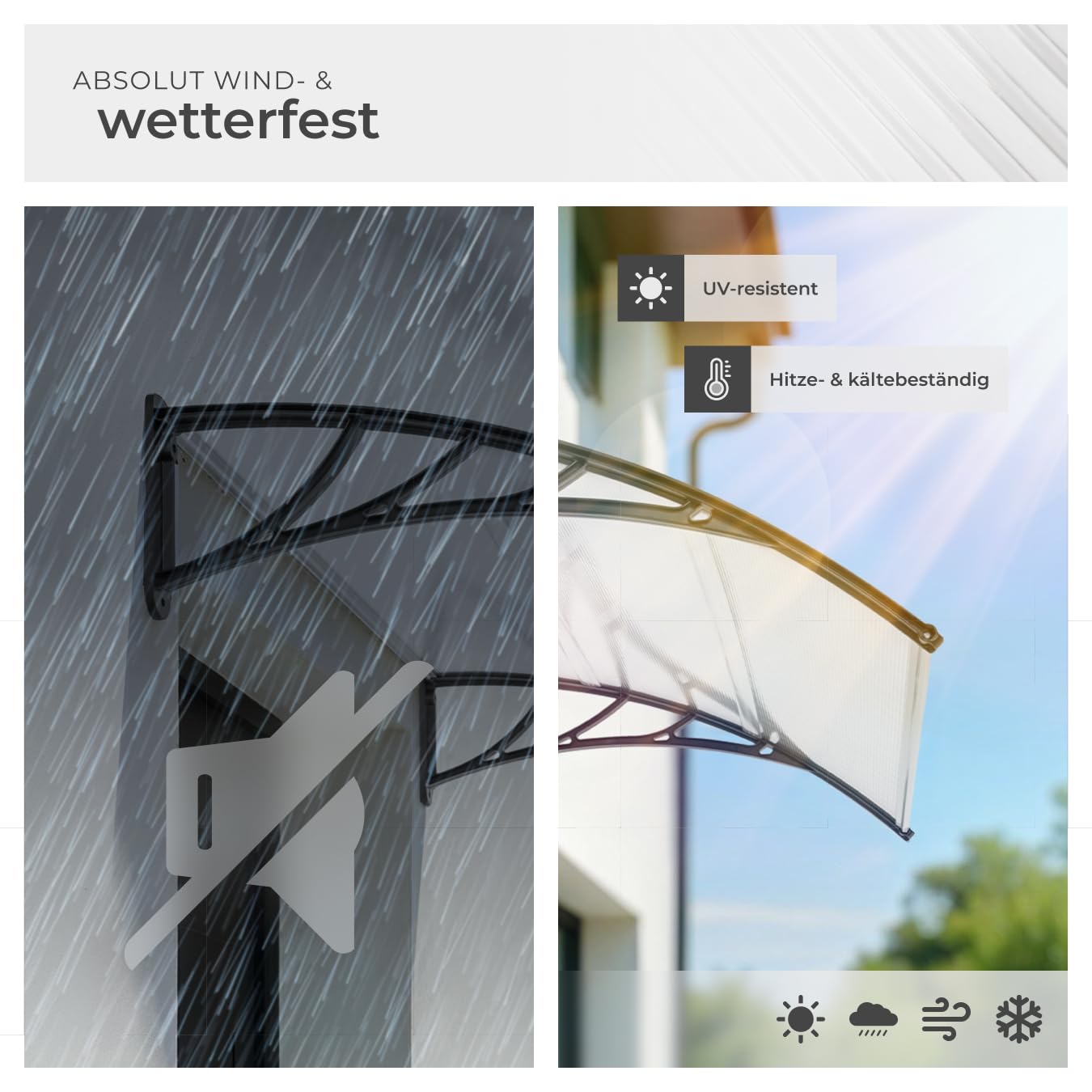 tectake® Vordach für Haustür, Überdachung Terrasse Tür, Haustür Vordach, Balkon Überdachung, Unterstand, Dach für Fenster, Schaufenster und Eingangstür, Montage an Fassadenverkleidung aussen - 150 cm