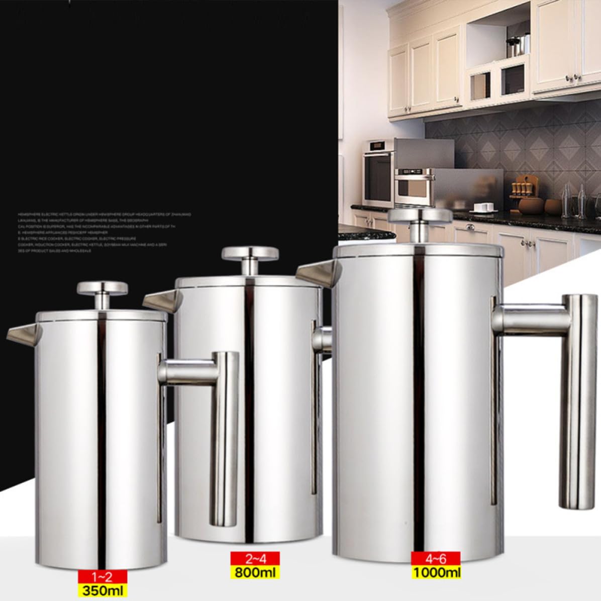 Abaodam Cafetière à Piston en Acier Inoxydable 350ml Double Paroi, Facile à Nettoyer et Pratique, Infuseur à Thé pour Usage Domestique Argenté