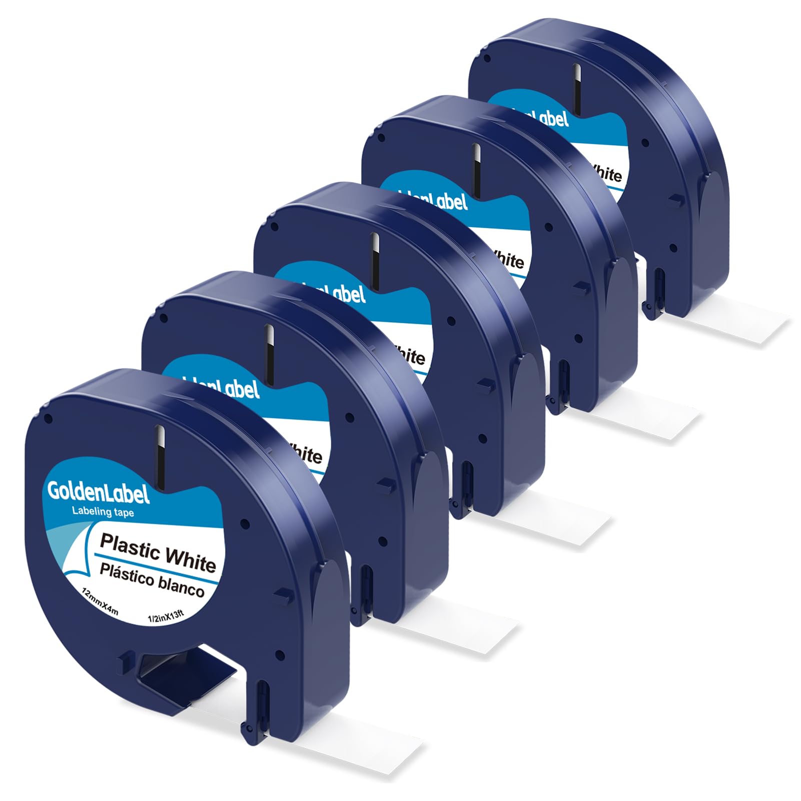 5 x taśma do tworzenia etykiet kompatybilna z wkładami Dymo Letratag, białe plastikowe 91331, czarne na białym tle, 12 mm, wkłady do drukarki etykiet Dymo Label Maker LT-100H LT-100T LT-110T QX50 XM