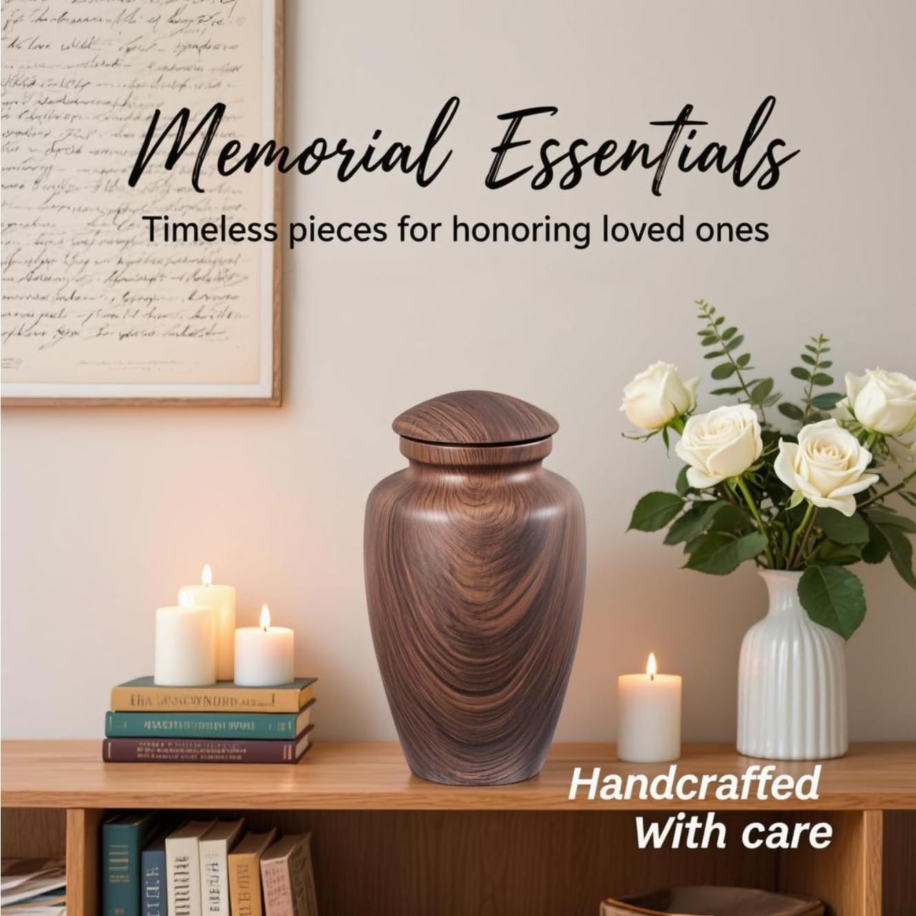 Urn for Ashes Adult Male Female,Large Aluminum Wood Grain Cremation Urn for Ashes for Men Women,Memorial Decorative Urns for Man/Dad/Father/Brother/Grandpa(Up to 200 IBS)