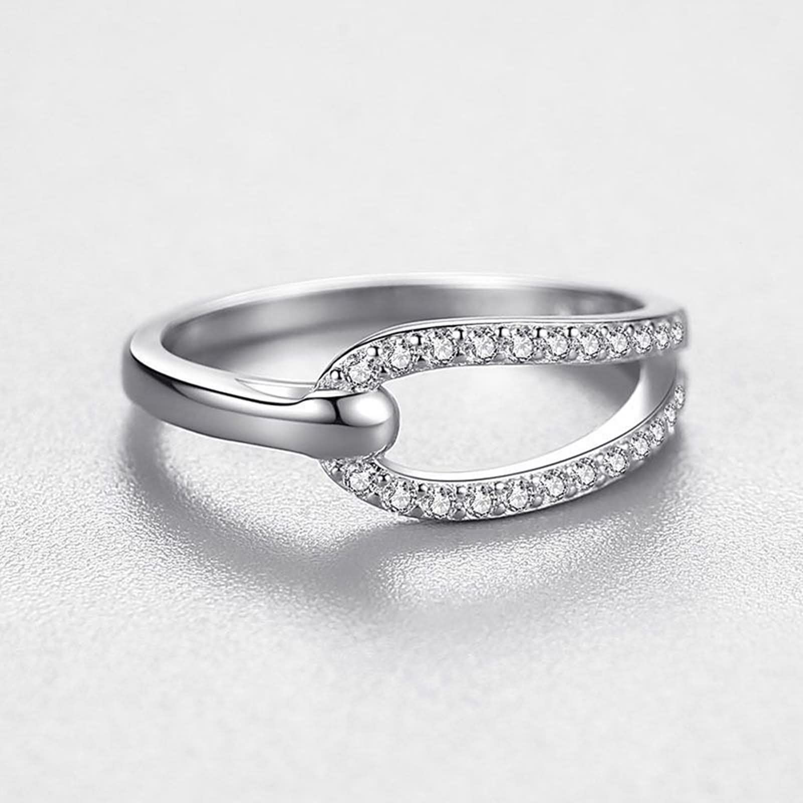 Anelli di promessa per coppie, gioielli in argento per donne Anello in argento con strass intrecciati con strass