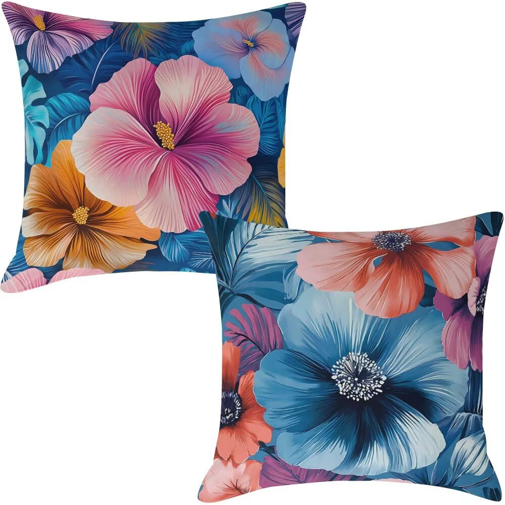 Federe Cuscini Divano 60x60 cm Federe Morbido Copricuscini Blu in Velluto, 2 Pezzi Copri Cuscini per Divano Nordico Quadrati Decorativi Federa Cuscino Fiori per Camera da Letto Soggiorno (IU67)