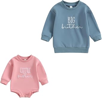 BOIBOKOKO Big Brother Little Sister Matching Outfits Baby Solid Color Long Sleeve Sweatshirt Romper Fall Winter Clothes