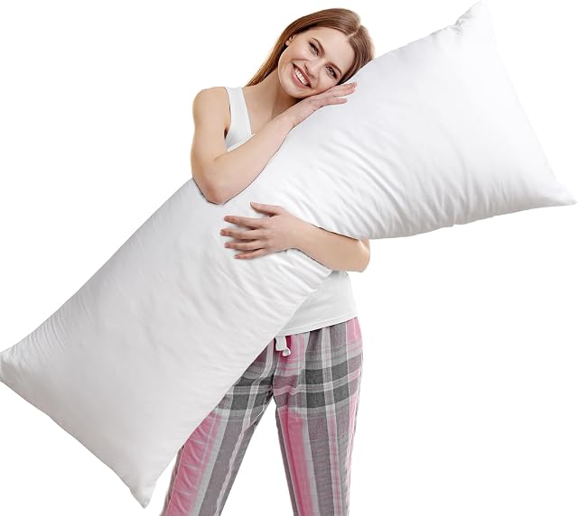 SHERWOOD Oreiller en coton pour le corps avec remplissage alternatif vers le bas.Combiner et rouler le progrès Oreil pour le Corps des adultes, oreiller long supportif doux pour les couches latérales, 20*54pouces