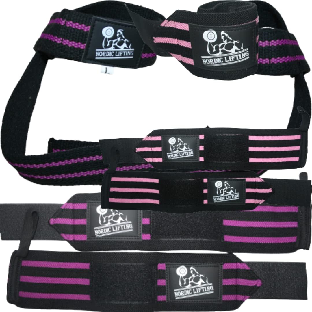 Wrist Wraps & Lifting Straps Bundle - Purple Bundle with Wrist Wraps 1p - Pink