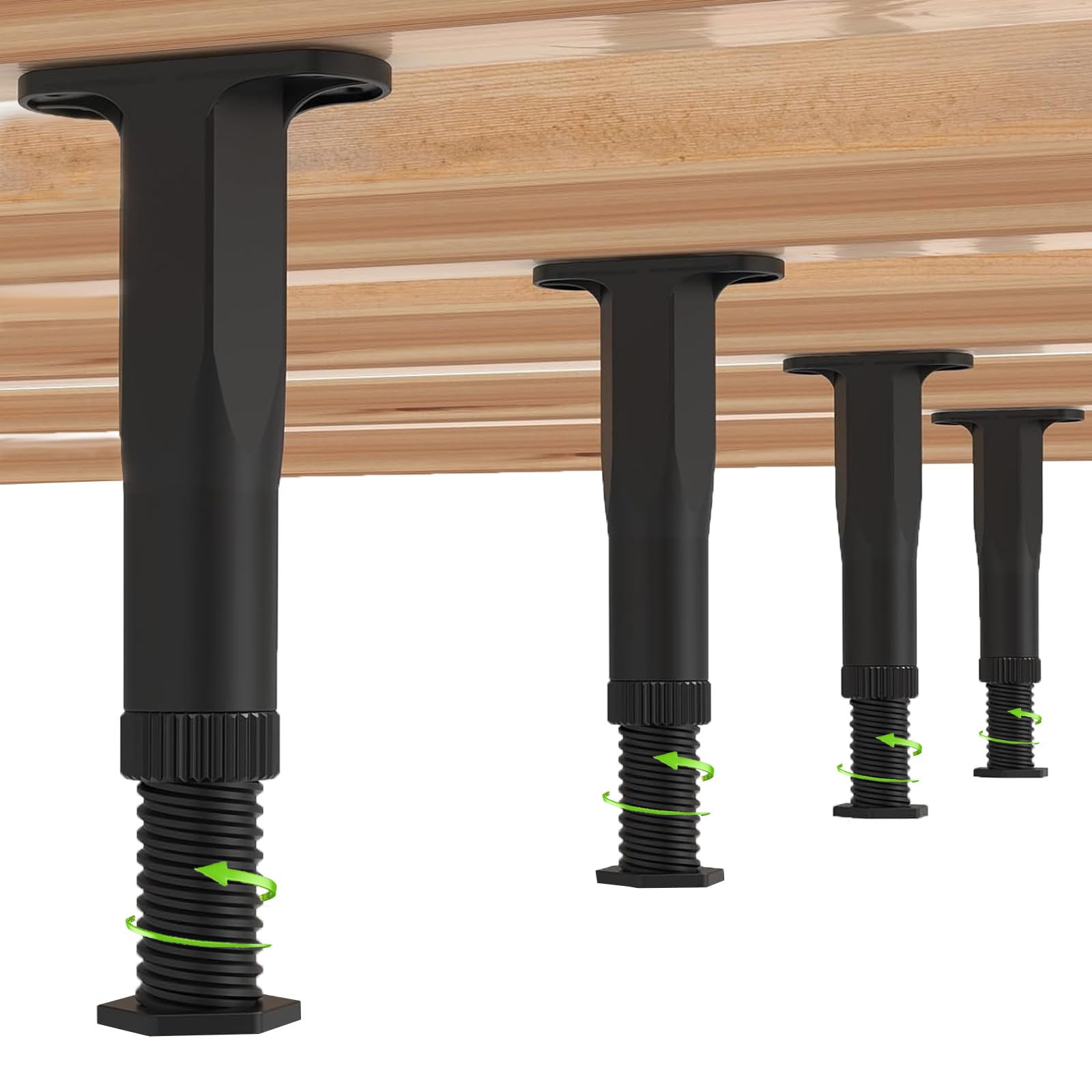 Tuklye 4PCS Adjustable Bed Support Legs, Black, Plastic, Round, 7.1" 13.4", For Bed Frame, Cabinet and Wooden Furniture