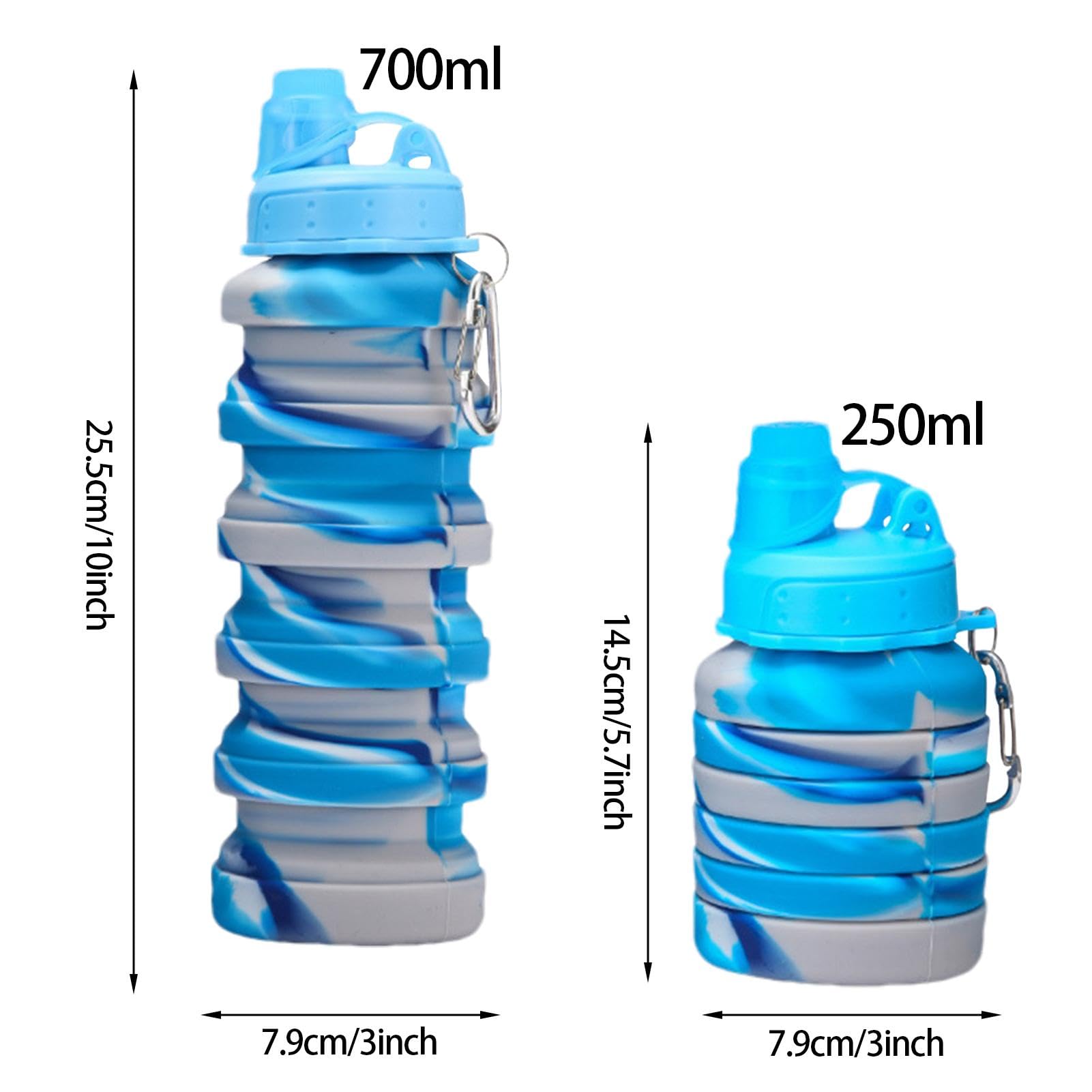 Gobelet de sport pliable en silicone - Bouteille flexible réutilisable de 700 ml avec mousqueton for activités de plein air et sports,Gobelet pliable(Powder)