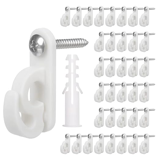 HKCLAVUS Spiral Hooks for Hanging Christmas Lights, Patio Wall Hooks for Garage New Year Holiday Parties, Light Clip Hooks for Outdoor String Lights, Wires, and LED Light Clips. (36, White)