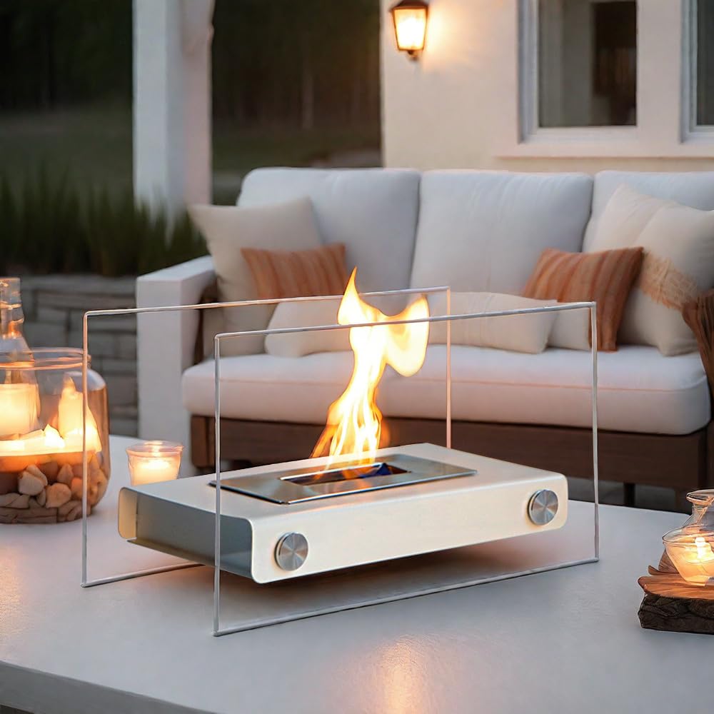 Caminetto Da Tavolo A Bioetanolo JHY DESIGN - Vetro 35 Cm, Fiamma Viva, Senza Canna Fumaria - Per Interni Ed Esterni