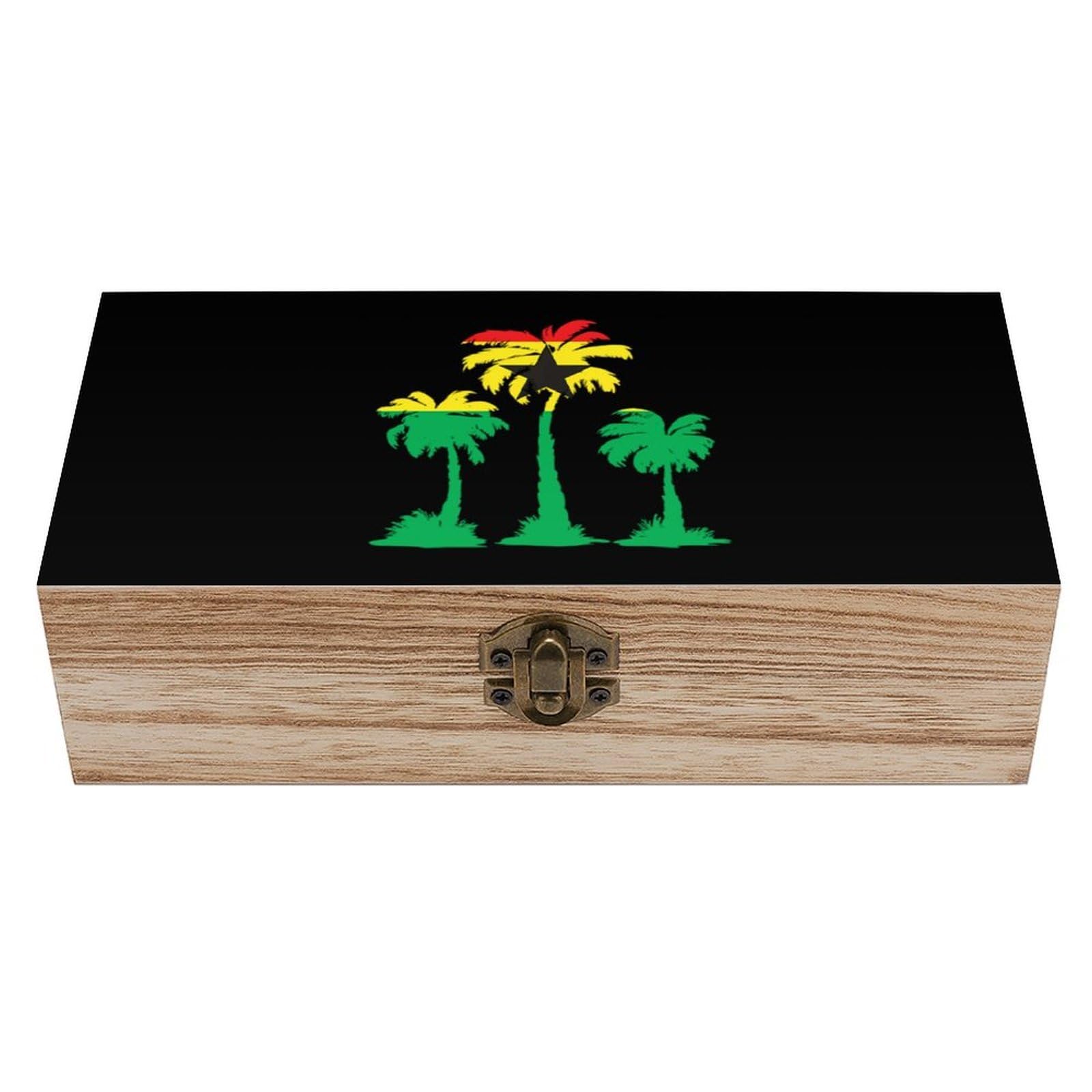 HLBSDM Ghana Flag Date Palms Trees Wooden Storage Box Craft Memory Keepsake Treasure Chest Box Jewelry Organizer