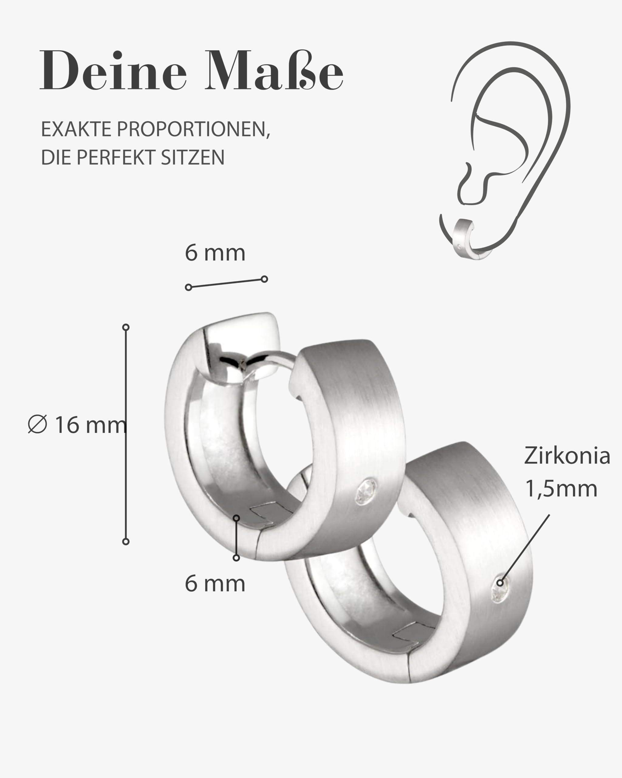 VINANI Klapp-Creolen aus 925 Sterling Silber I Nickelfreie Damen-Ohrringe mit Zirkonia I Mattierte Oberfläche mit Anlaufschutz I Allergikerfreundlich I Handarbeit in Juweliersqualität I CEM