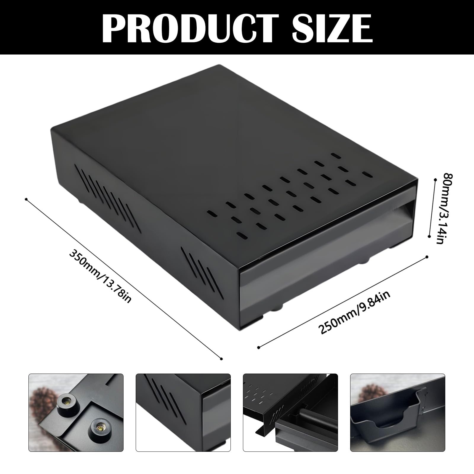 Contenitore Fondi di Caffè per Portafiltro, 35 x 25 x 8 cm Contenitore in Acciaio Inox per Macchina Portafiltro per Espresso Portafiltro Cassetto per la Preparazione del Caffè, Nero