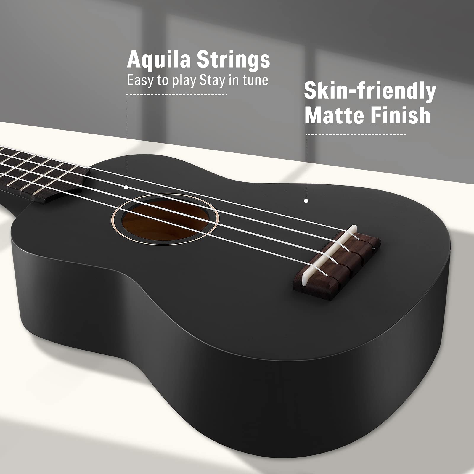 Donner Ukelele Soprano para Principiantes Adultos Niño Ukelele con Bolsa Correa Sintonizador de Cuerda paño de Recogida, DMU-01 21 Pulgadas mate Ukalalee Bundle Kit Macaron Series-Negro