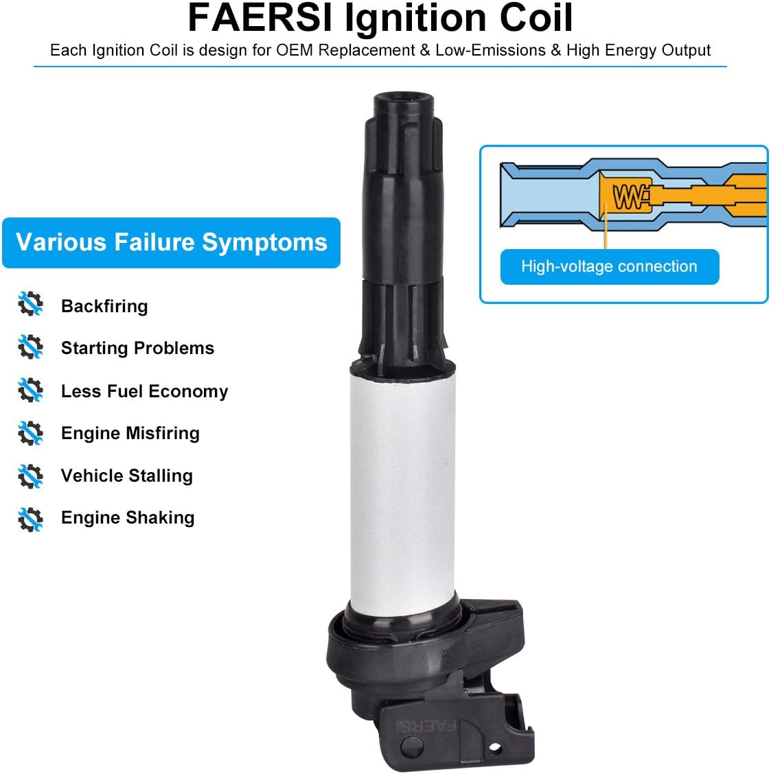 FAERSI Ignition Coils Pack of 6 Replacement For BMW E39 E46 E53 E60 E63 B322 325i 330Ci M3 Z3 UF522