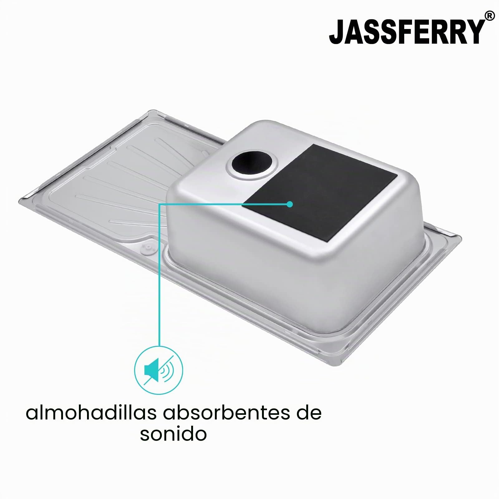 JASSFERRY Fregadero de cocina un seno, de Acero Inoxidable, escurridor reversible, con colador de residuos