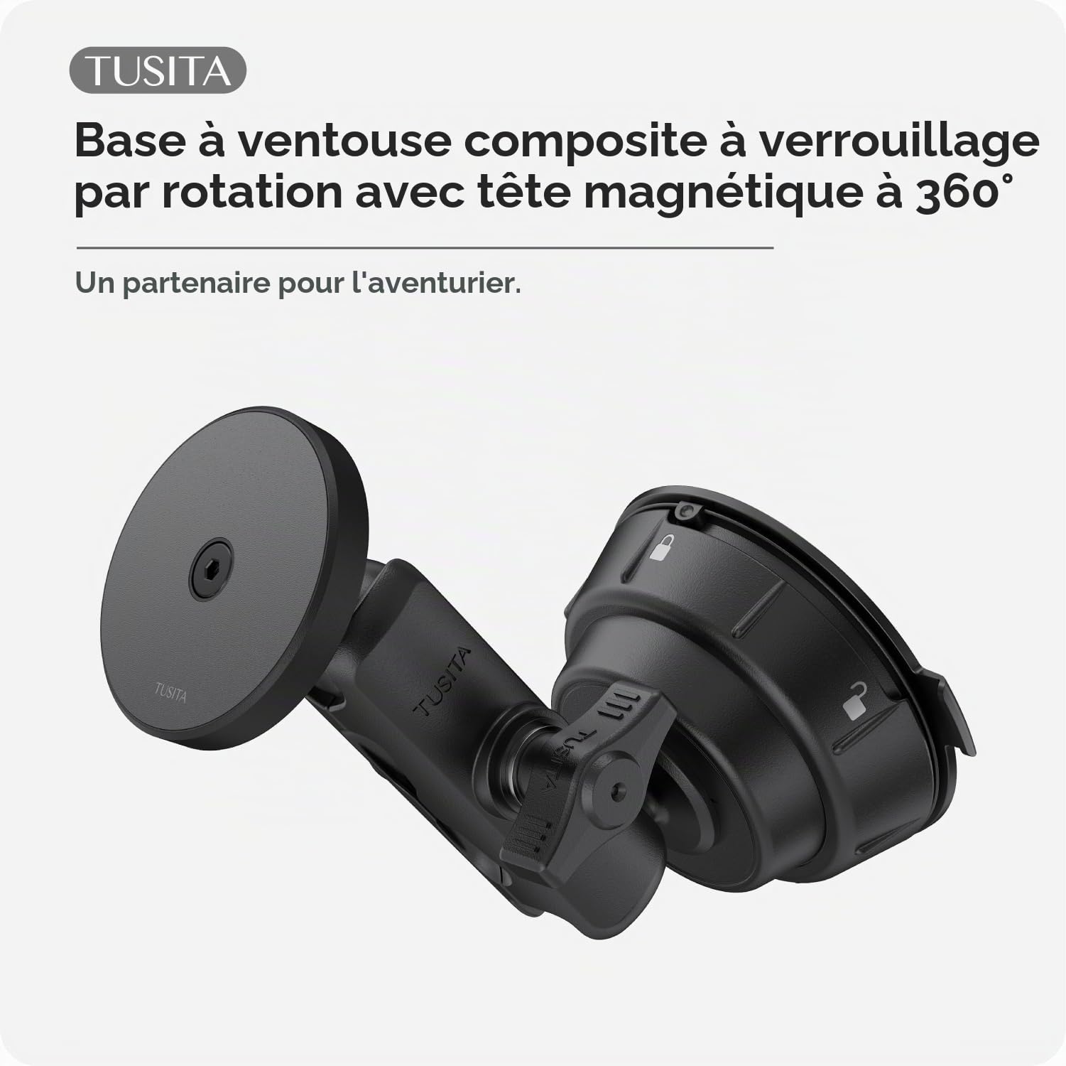 TUSITA Support Magnétique pour Téléphone de Voiture - Twist Lock Base à Ventouse avec Bras à Double Rotule Compatible avec MagSafe