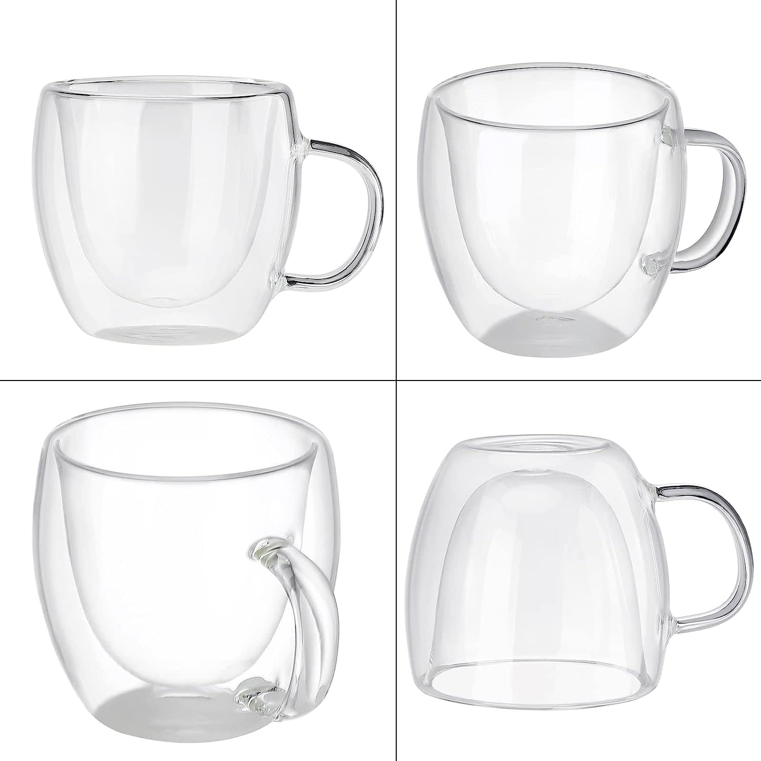 Kaffeetassen aus Glas, 2 Stück, doppelwandige Kaffeetassen aus Glas mit Griff, 150 ml, klar, isoliert, Trinkgläser, Kaffeetasse for Americano Latte, Getränke, Cappuccino, Espressotassen, Teebeutel, Ge