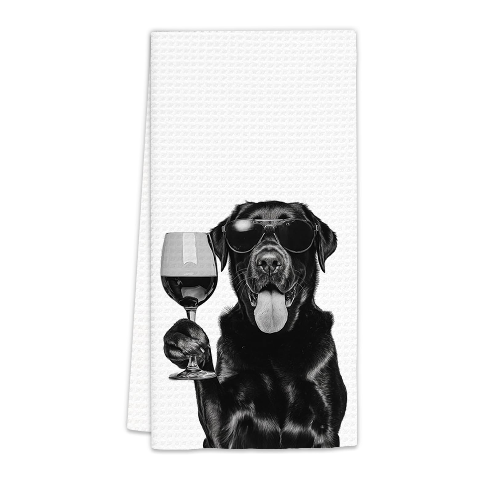 Black Lab Gifts Wine Dog Kitchen Towels, Gifts for Labrador Retriever Wine Lovers Decorative Hand Dish Towel for Kitchen Home Bar, Black Labrador Retriever Gift Home Bar Decor(16x24Inch)