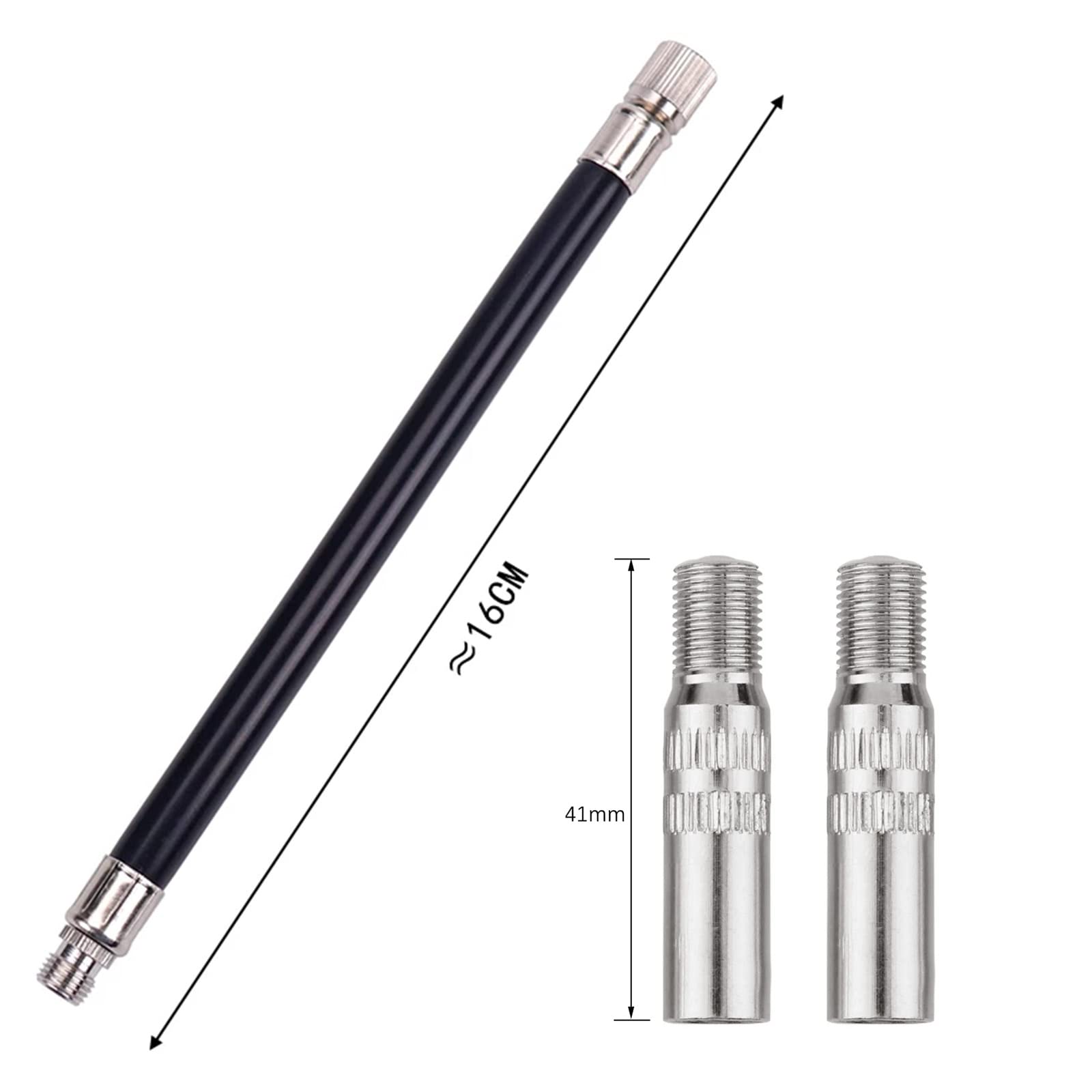 Pneumatici Valvola di Estensione Tappo,Valvola di Estensione Tappo Valve,Prolunga per Tappo Valvola,Metallo Valve Extende,Pneumatico Adattatore,Con 1 gonfiatore di estensione della gomma,Nero(2PC