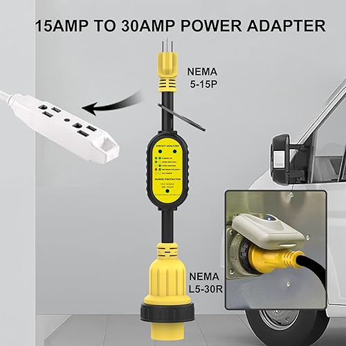 Miniatura 3 de EyGde Adaptador RV de 30 amperios a 110 V con protector de sobretensiones 4200 J adaptador de 15 amperios a 30 amperios con conector de bloqueo