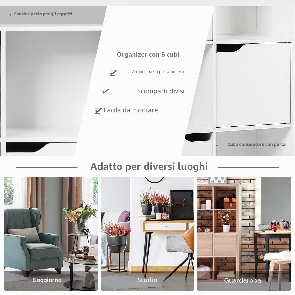 GIANTEX Armadietto Libreria a 3 Livelli, con 6/9 Scomparti, 3/5 Ante, Mobiletto Portalibri Moderno, Multiuso e Salvaspazio, Ideale per Soggiorno, Studio, Ufficio, Camera (Bianco, 60x29x90 cm)