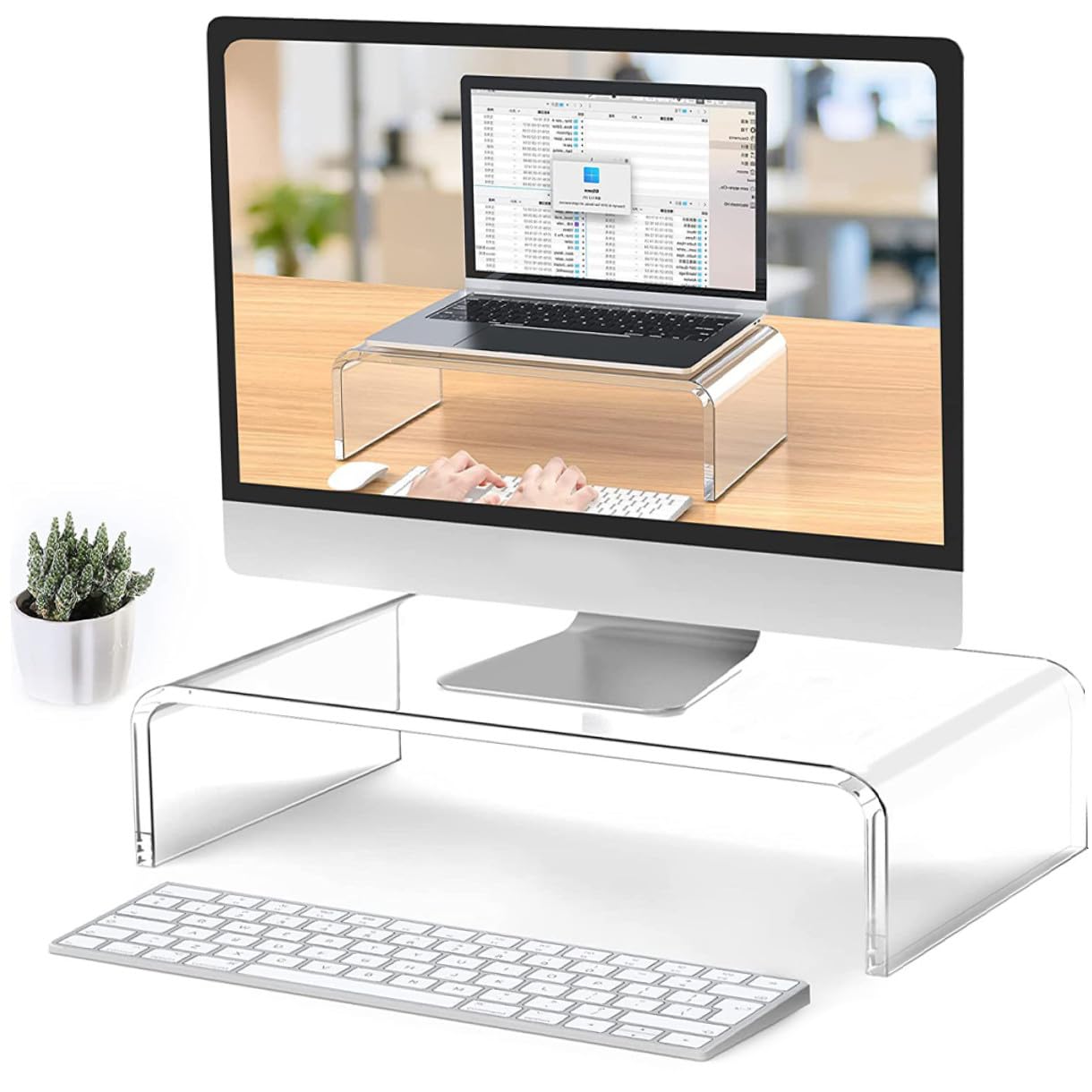 NOLITOY Supporto per Monitor Acrilico Trasparente, Rialzo per Schermo del Computer, Base di Supporto per Pc, per Casa, Ufficio e Scuola, Risparmio Spazio e Postura Ergonomica