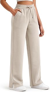 Smoofit Modal Soft Women's Wide Leg Sweatpants High Waisted Drawstring Side Slit Casual Pants 25"/27"/29"/31"/33"