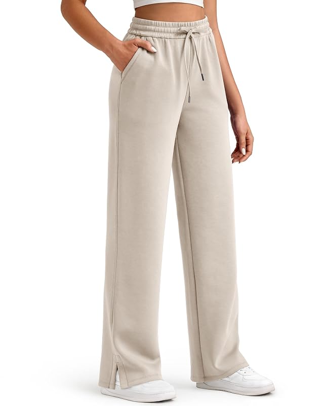 G4Free Smoofit Modal Soft Womens Wide Leg Sweatpants High Waisted Drawstring Side Slit Casual Pants
