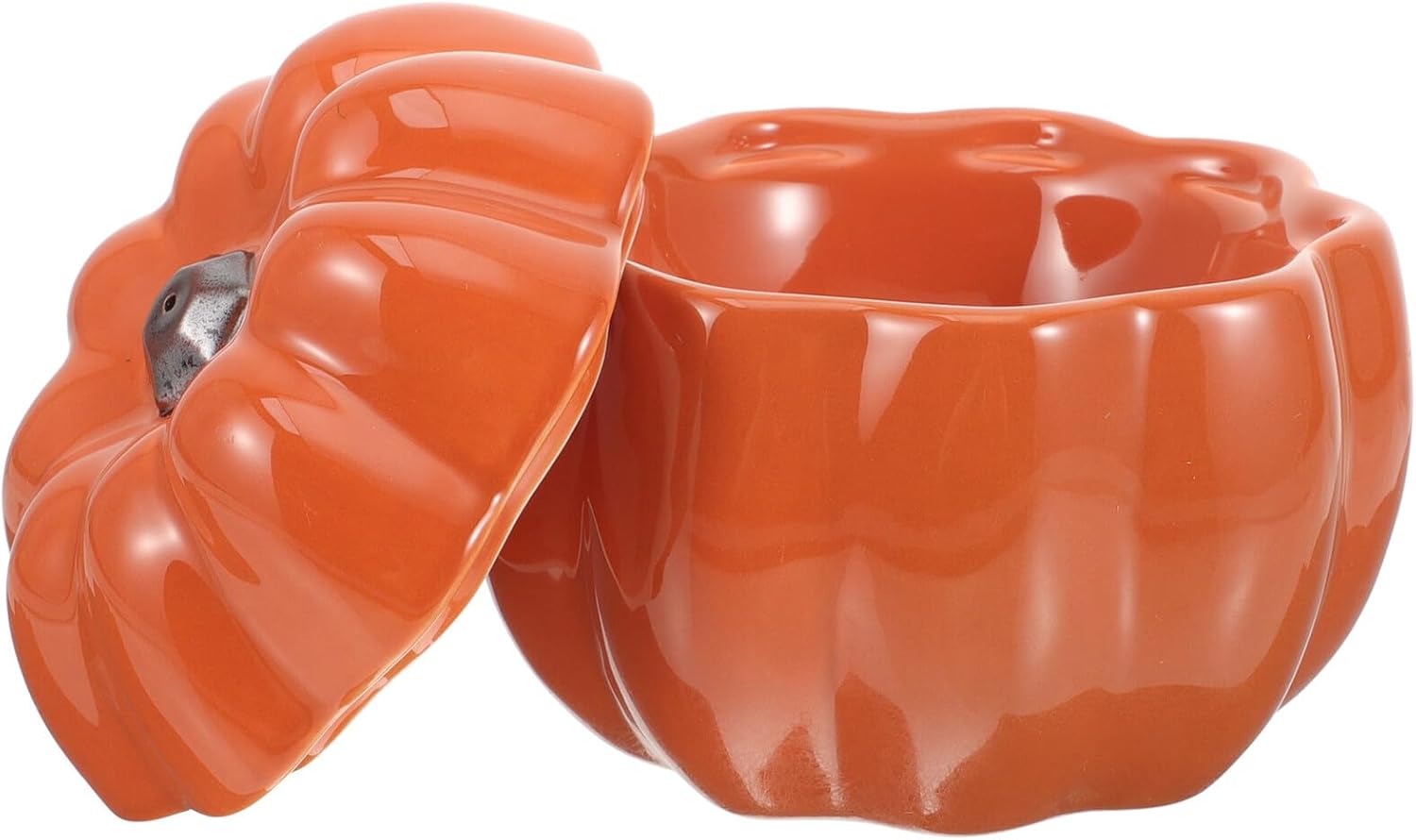 Ceramic Cat Food Bowl and Raised Dog Feeding Bowl Pumpkin Shape Orange Non-Slip Elevated Pet Water Dish for Small Dogs and Cats