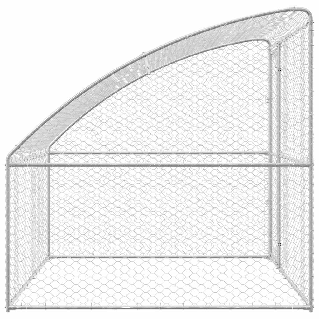 Klatka dla psa z miejscem do przechowywania, srebrna z ocynkowanej stali, 2 x 2 x 2 m, bezpieczna karma dla psów z siatkowym dachem, do ogrodu i na zewnątrz, zamykany system ryglujący
