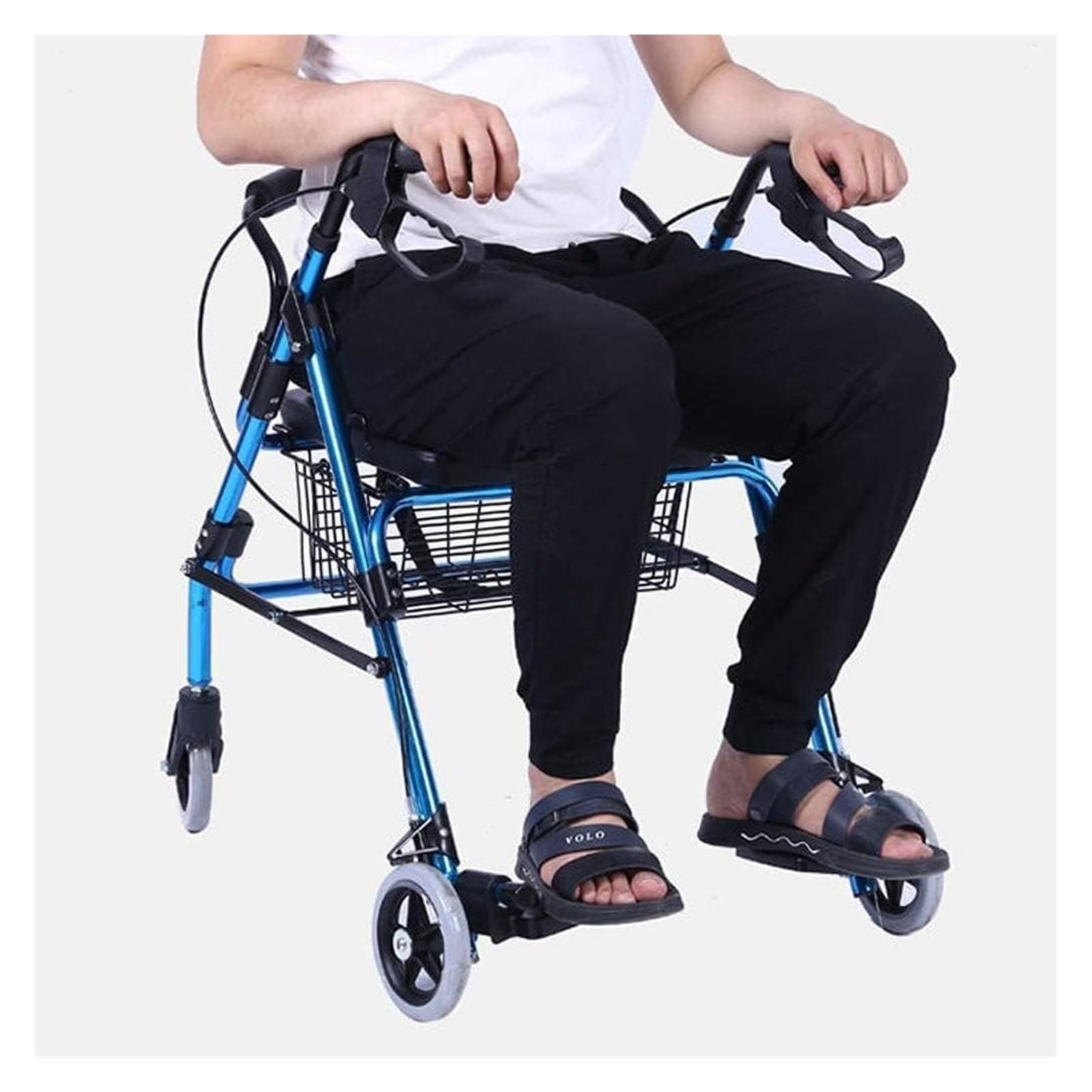 Andador vertical, Andador Rollator, Andador ligero, plegable, ajustable en altura, con asiento y freno, cesta, 4 ruedas, asiento y reposabrazos fáciles de ajustar