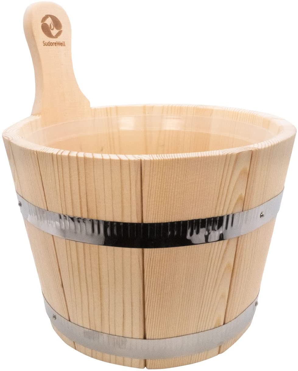 Kit de sauna Seau de sauna 3 litres en bois de pin avec insert en plastique et louche