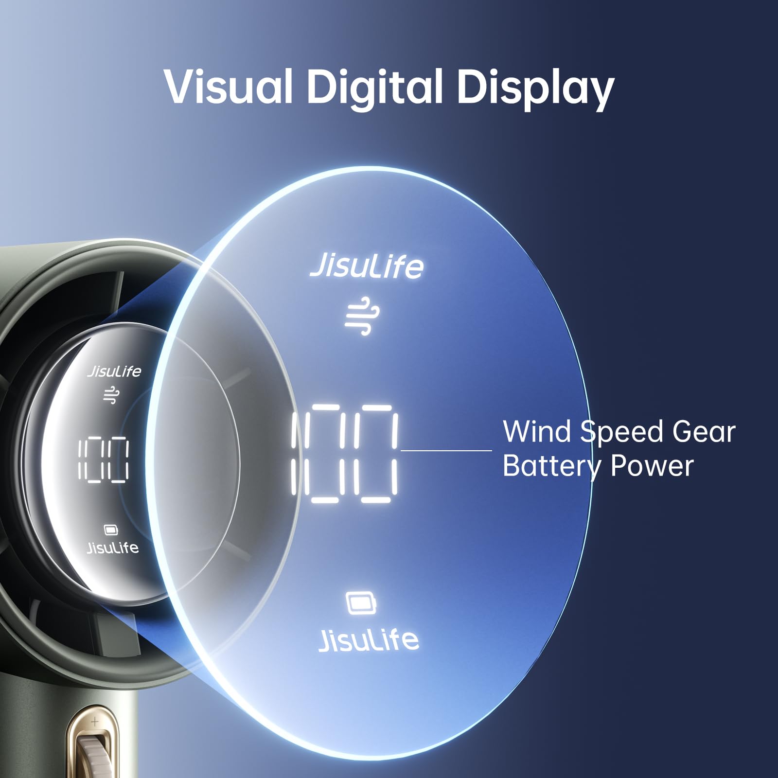 JISULIFE Ventilatore Portatile a Mano, Mini Turbo Ventilatore Regolabile in Velocità (1-100), Batteria Ricaricabile da 3600mAh Con Display Digitale,Viaggi/Campeggio/All'aperto-Verde