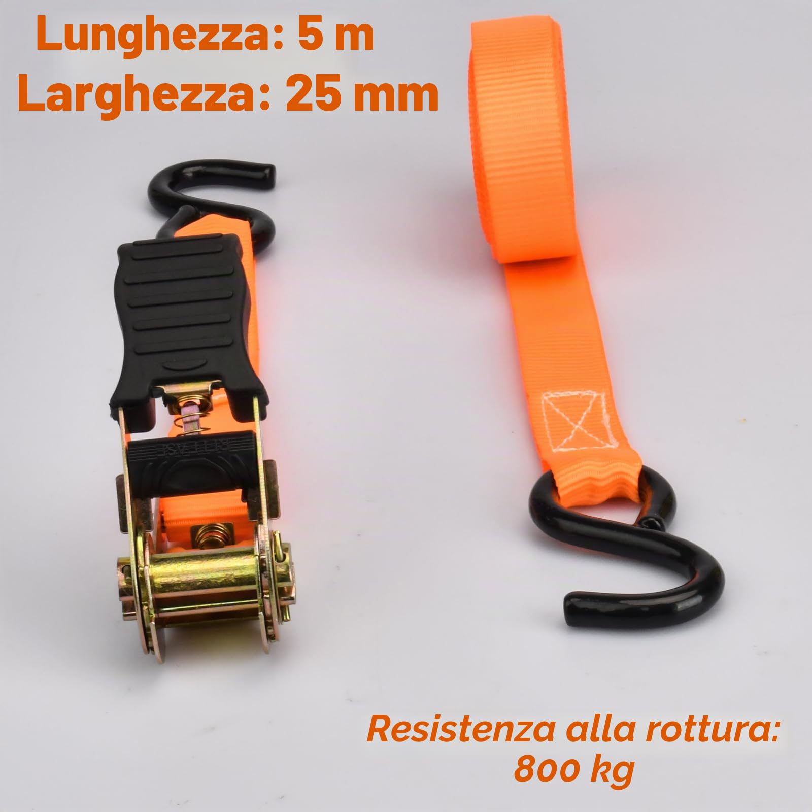 4 x 800 kg Cinghie di Fissaggio a Cricchetto - Cinghia Di Tensione con Gancio a S Rivestito,Lunghezza 5m, Larghezza 25 mm, Fasce a Cricchetto Per il Trasporto di Merci Stazionarie