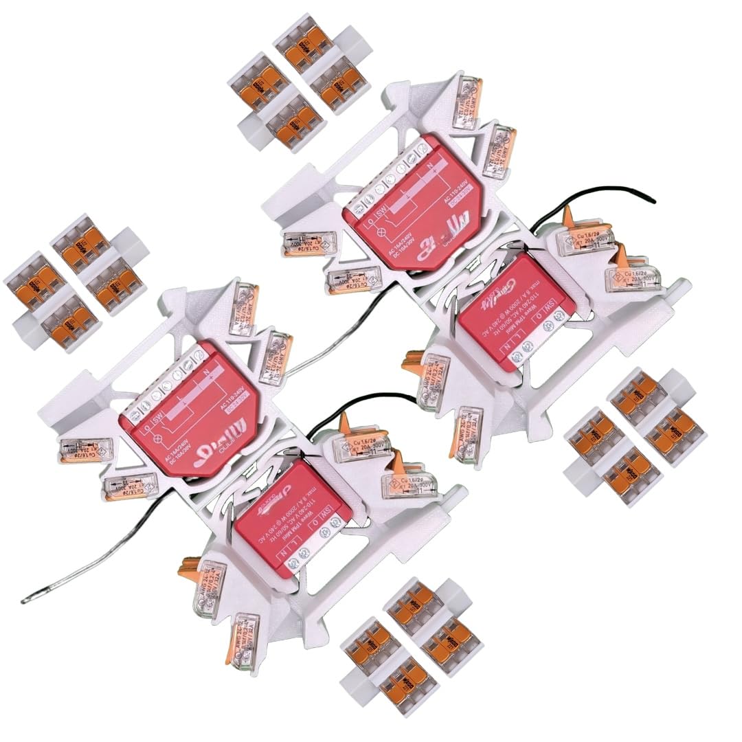 Printtastisch Shelly DIN Rail Holders + 8 x 2 Extensions for 29 Shelly Relays: Plus 1, 1 Mini Gen3, Plus 1PM, 1PM Mini Gen3, Plus 2PM, 2.5, RGBW 2, PM, EM, Plus i4, Plus i4 DC, Dimmer 2, DIN Rail Pack