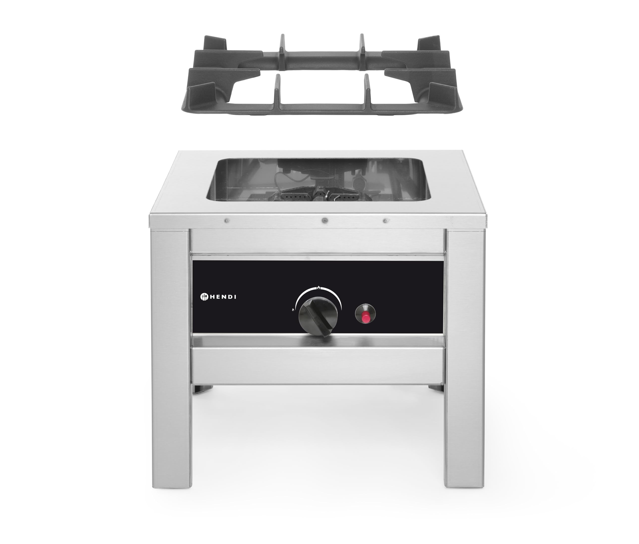 HENDI Réchaud à Gaz Professionnel Hokker pour Utilisation en Intérieur, avec Thermocouple et Allumage Électronique, Compatible Gaz Propane et Butane, 6,7kW, 425x425x(H)400mm, Acier Inoxydable