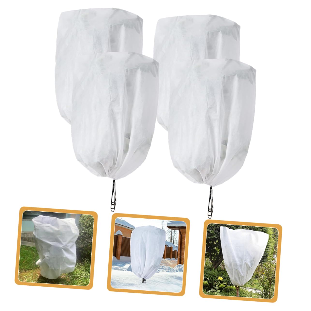Happyyami 4Pcs Non Woven Plant Covers for Winter Protection Drawstring Frost Covers for Outdoor Plants Thick Durable Covers for Trees and Shrubs